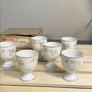 Porcelain Egg Cups Set Of 6 Vintage Gold Trim Japan
